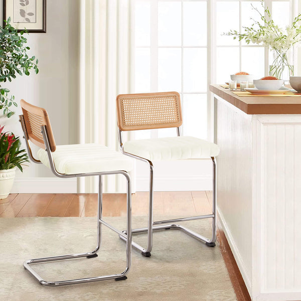 Rosada bar stool, White Azal Velvet-Chrome Finish/Counter Height