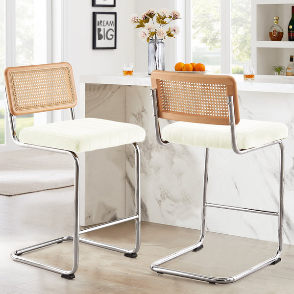 Rosada bar stool, White Azal Velvet-Chrome Finish/Counter Height