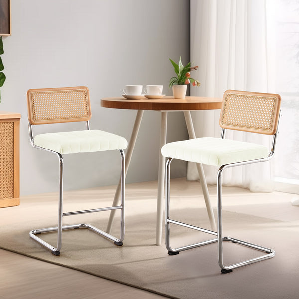 Rosada bar stool, White Azal Velvet-Chrome Finish/Counter Height