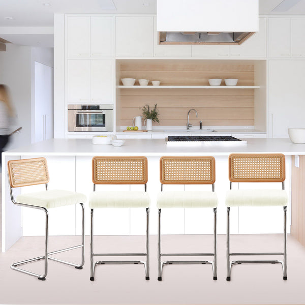 Rosada bar stool, White Azal Velvet-Chrome Finish/Counter Height