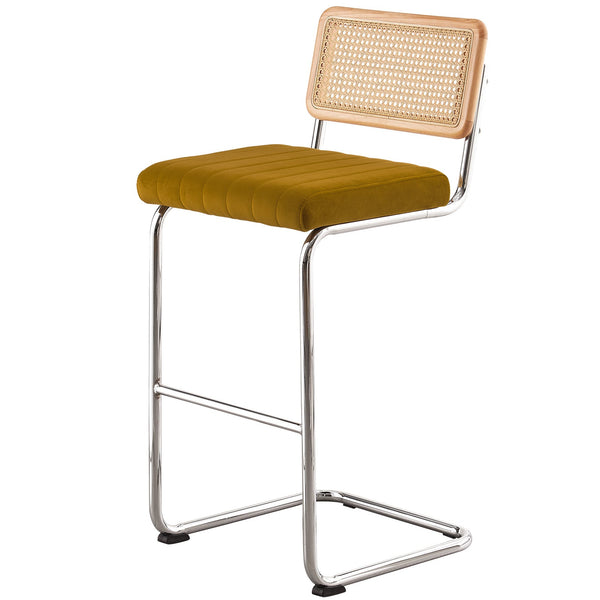 Rosada bar stool, Yellow Azal Velvet-Chrome Finish/Bar Height