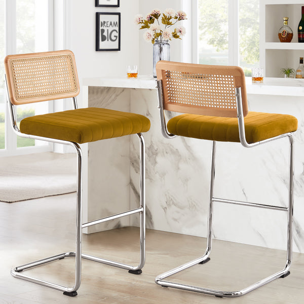Rosada bar stool, Yellow Azal Velvet-Chrome Finish/Bar Height