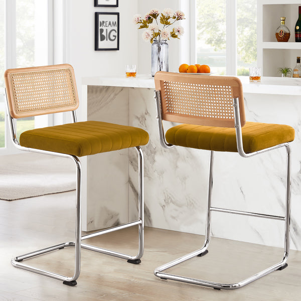 Rosada bar stool, Yellow Azal Velvet-Chrome Finish/Counter Height