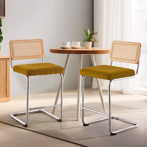 Rosada bar stool, Yellow Azal Velvet-Chrome Finish/Counter Height
