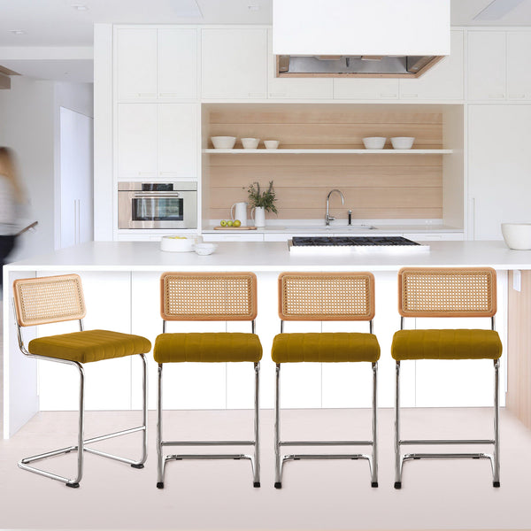 Rosada bar stool, Yellow Azal Velvet-Chrome Finish/Counter Height