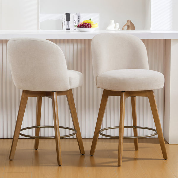 Roussi Swivel Counter Stool in Beige Rosa Fabric