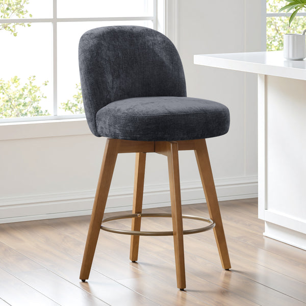 Roussi Swivel Counter Stool in Gray Rosa Fabric
