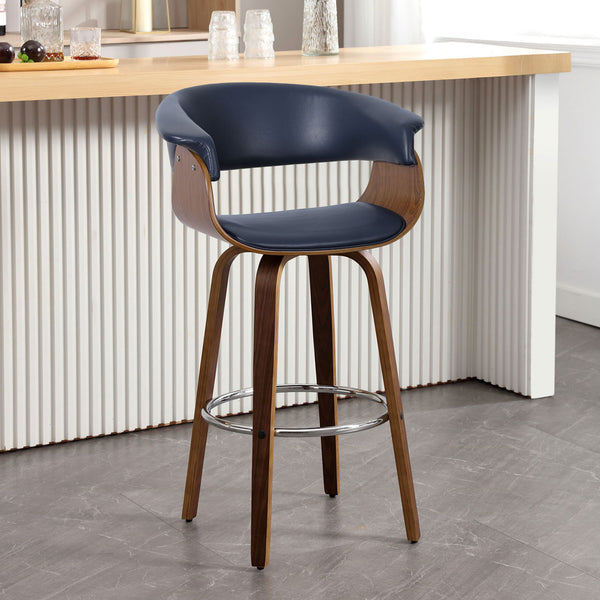 Syrah Bar Stool in Blue Rebo Leather, Bar Height