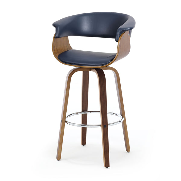 Syrah Bar Stool in Blue Rebo Leather, Bar Height