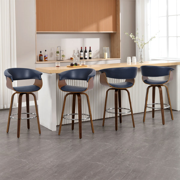 Syrah Bar Stool in Blue Rebo Leather, Bar Height