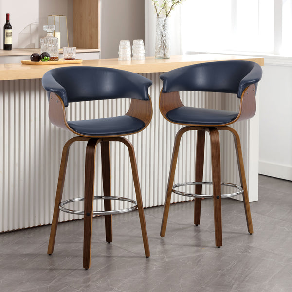 Syrah Bar Stool in Blue Rebo Leather, Bar Height