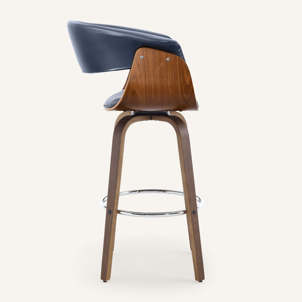 Syrah Bar Stool in Blue Rebo Leather, Bar Height