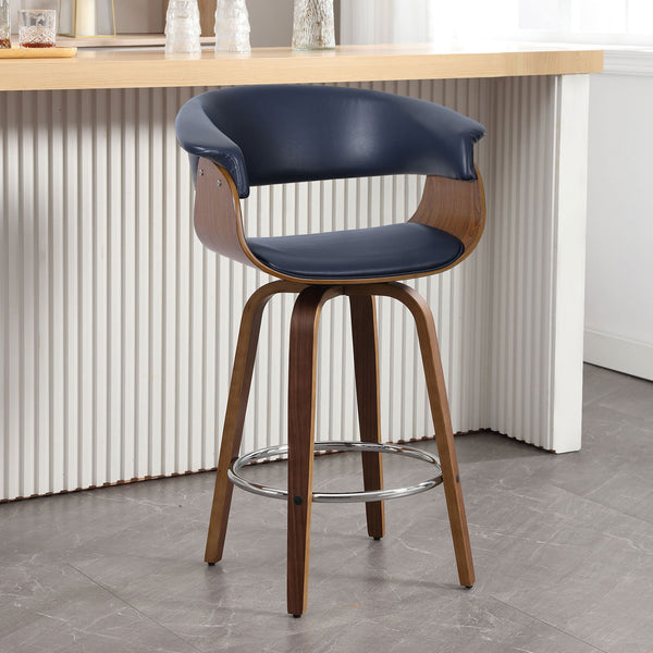 Syrah Bar Stool in Blue Rebo Leather, Counter Height