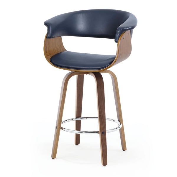 Syrah Bar Stool in Blue Rebo Leather, Counter Height