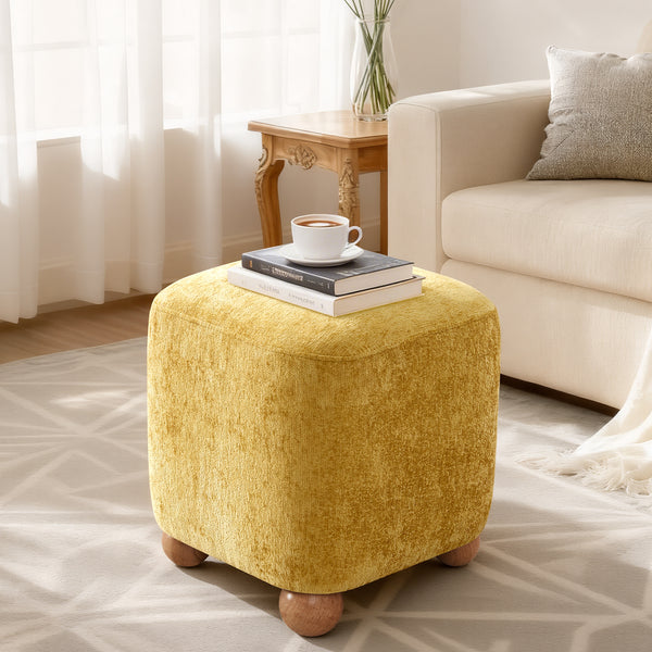 Teleki Ottoman in Yellow Chenille Fabric