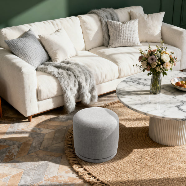 Thiako Ottoman in Taupe Vani Fabric