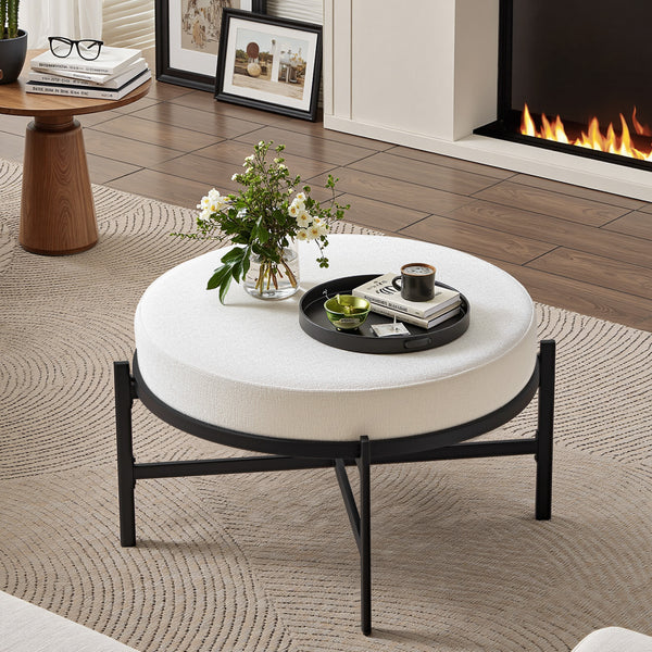 Vinhao Ottoman in White Pola Fabric