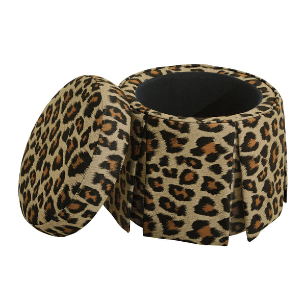 Vugava Ottoman with Storage in Leopard Fabric