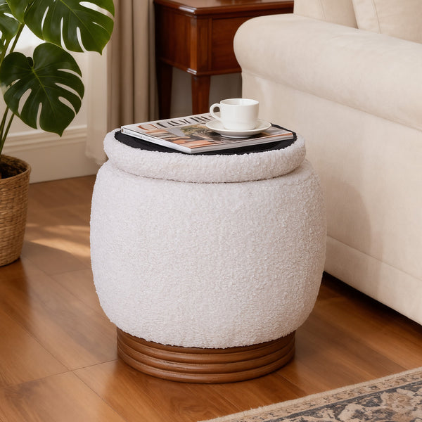 Xarello Ottoman with Storage in White Mopr Velvet