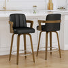 Zelen Swivel Counter Stool in Black Rebo Leather with Leather Backrest