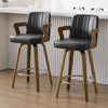 Zelen Swivel Counter Stool in Black Rebo Leather with Leather Backrest