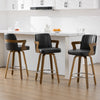 Zelen Swivel Counter Stool in Black Rebo Leather with Leather Backrest