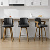 Zelen Swivel Counter Stool in Black Rebo Leather with Leather Backrest
