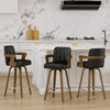 Zelen Swivel Counter Stool in Black Rebo Leather with Leather Backrest