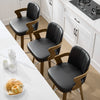Zelen Swivel Counter Stool in Black Rebo Leather with Leather Backrest