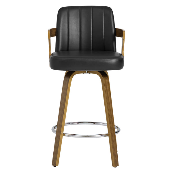 Zelen Swivel Counter Stool in Black Rebo Leather with Leather Backrest