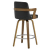 Zelen Swivel Counter Stool in Black Rebo Leather with Leather Backrest