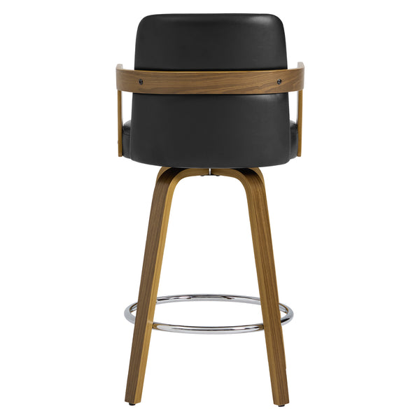 Zelen Swivel Counter Stool in Black Rebo Leather with Leather Backrest