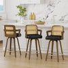 Zelen Swivel Counter Stool in Black Rebo Leather with Rattan Backrest
