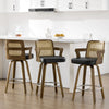 Zelen Swivel Counter Stool in Black Rebo Leather with Rattan Backrest