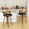 Zelen Swivel Counter Stool in Black Rebo Leather with Rattan Backrest