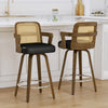 Zelen Swivel Counter Stool in Black Rebo Leather with Rattan Backrest