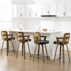 Zelen Swivel Counter Stool in Black Rebo Leather with Rattan Backrest