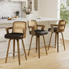 Zelen Swivel Counter Stool in Black Rebo Leather with Rattan Backrest