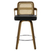 Zelen Swivel Counter Stool in Black Rebo Leather with Rattan Backrest