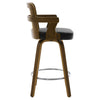 Zelen Swivel Counter Stool in Black Rebo Leather with Rattan Backrest