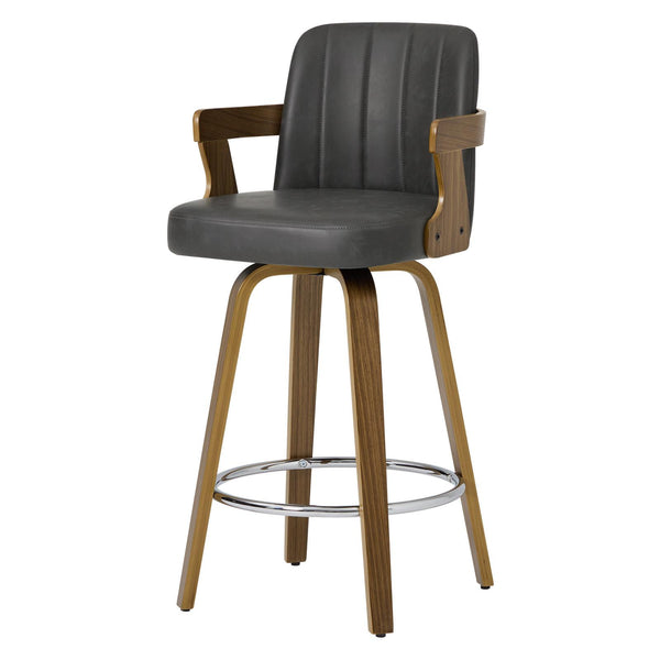 Zelen Swivel Counter Stool in Charcoal Sarma Leather with Leather Backrest