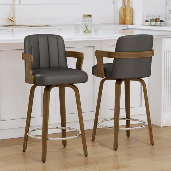 Zelen Swivel Counter Stool in Charcoal Sarma Leather with Leather Backrest