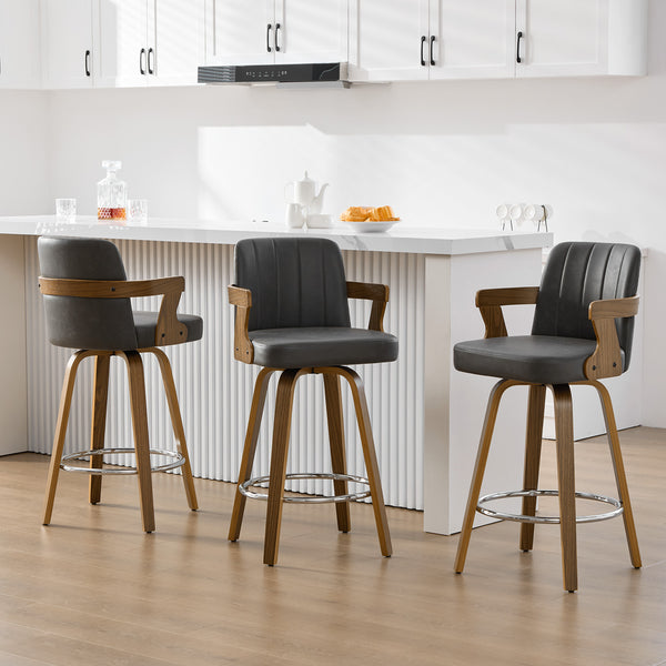 Zelen Swivel Counter Stool in Charcoal Sarma Leather with Leather Backrest