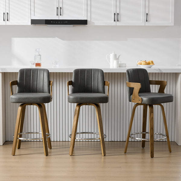 Zelen Swivel Counter Stool in Charcoal Sarma Leather with Leather Backrest