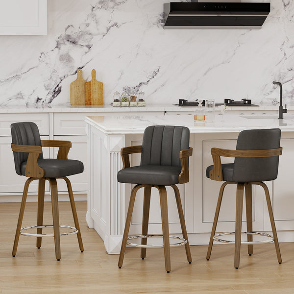 Zelen Swivel Counter Stool in Charcoal Sarma Leather with Leather Backrest