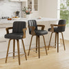 Zelen Swivel Counter Stool in Charcoal Sarma Leather with Leather Backrest
