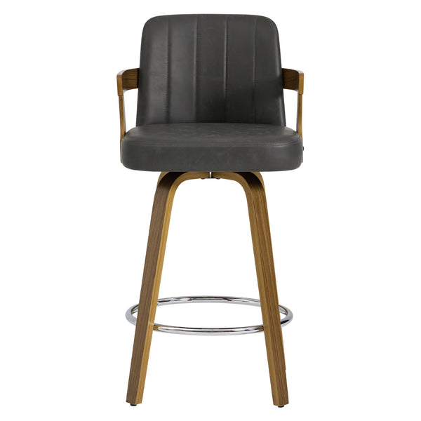 Zelen Swivel Counter Stool in Charcoal Sarma Leather with Leather Backrest