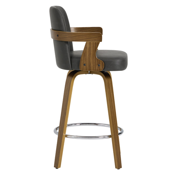 Zelen Swivel Counter Stool in Charcoal Sarma Leather with Leather Backrest