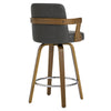 Zelen Swivel Counter Stool in Charcoal Sarma Leather with Leather Backrest