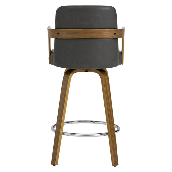 Zelen Swivel Counter Stool in Charcoal Sarma Leather with Leather Backrest